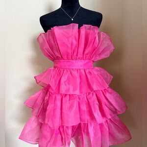 Pink Strapless Ruffled Dress
